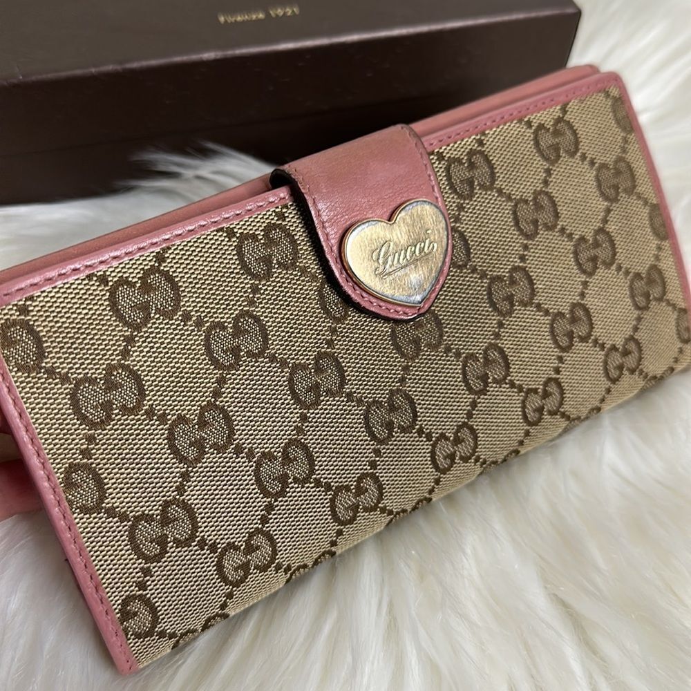 Gucci GG Canvas Pink Leather Heart Bifold Long Wallet with Box - Picture 13 of 15